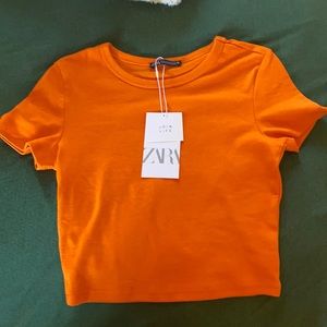 orange zara crop top